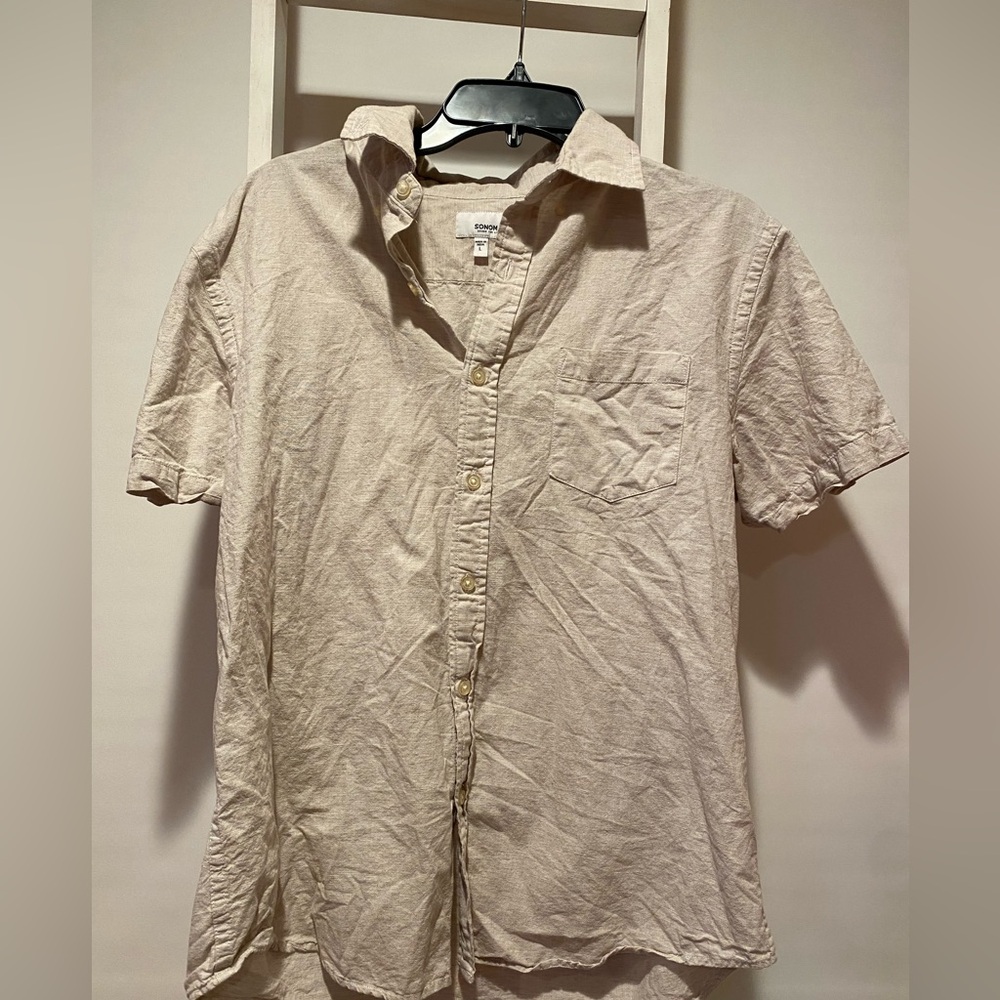 Sonoma Men's Light Tan Casual Button-Down Shirt. Mens size large